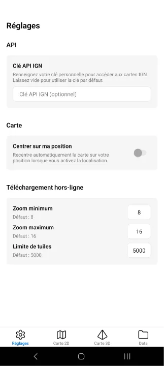 Accès aux réglages