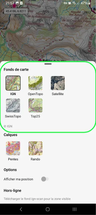 Sélection du fond de carte