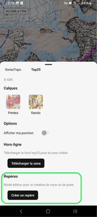 Bouton de création de repère
