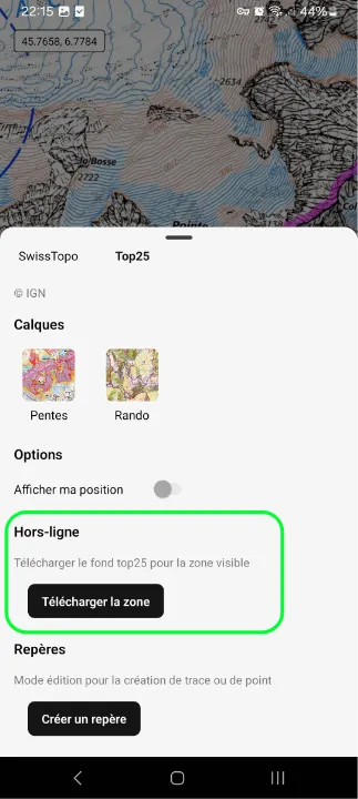 Option de téléchargement dans le drawer
