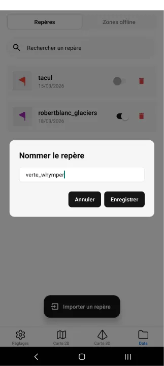 Confirmation du nom du repère importé