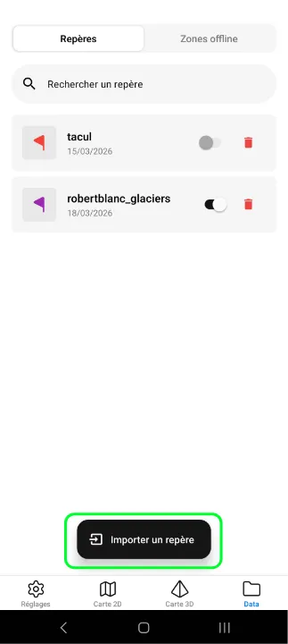 Bouton d'import GPX