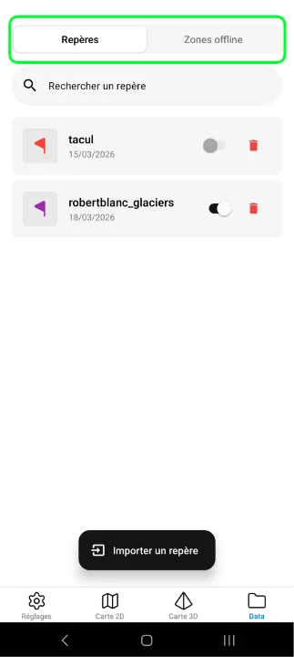 Liste des repères